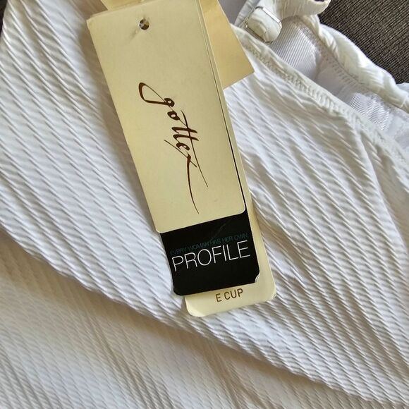 Gottex Tutti Frutti Underwire White Ribbed Tankini Top 40 E high waist bottom 10 - Picture 5 of 16